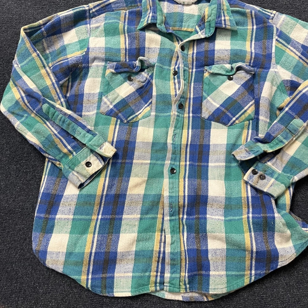 Vintage McGregor Shirt Mens XL Blue Green Plaid Flannel Button Front Cotton